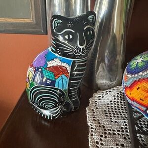 Mexican signed folk art pottery cat